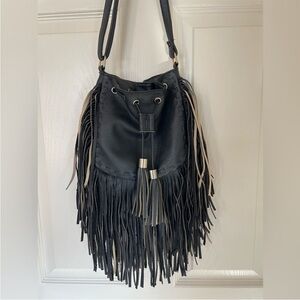 Fringe Black Bucket Bag